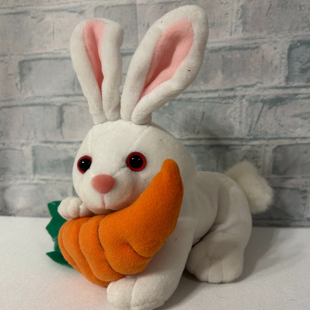 KIDS WHITE EASTER BUNNY HOLDING CARROT STUFFED ANIMAL